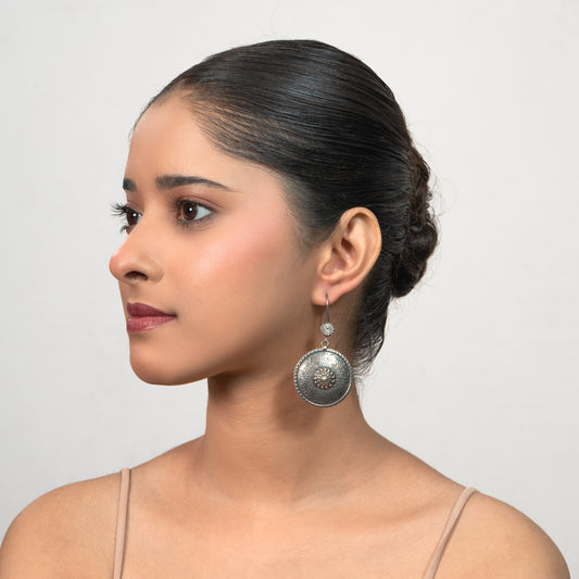 Engraved Traditional 925 silver Round Dangler Earrings