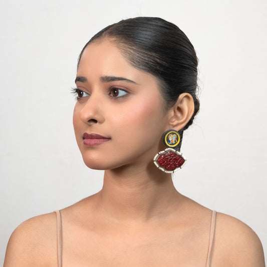Radha Krishna Meenakari 925 silver Art Earrings