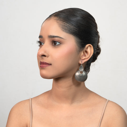 Textured Statement 925 silver Teardrop Disc Earrings