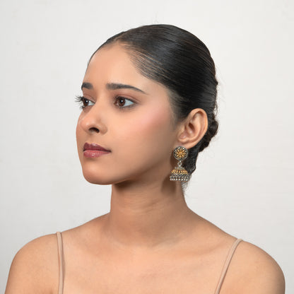 Floral Jhumka 925 silver Antique Gold Drop Earrings
