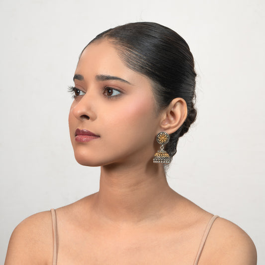 Floral Jhumka 925 silver Antique Gold Drop Earrings