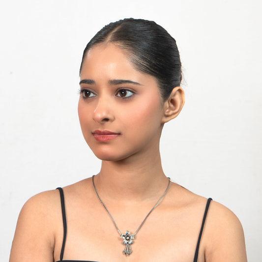 Oxidised Floral 925 silver Minimal Pendant Necklace