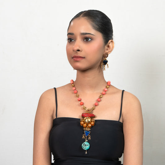 Temple Beads Pendant 925 silver Multi-stone Necklace Set