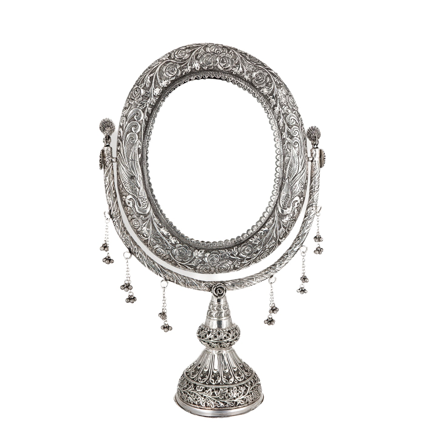 925 silver Antique Engraved Oval Table Mirror