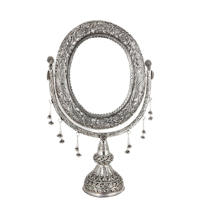 925 silver Antique Engraved Oval Table Mirror