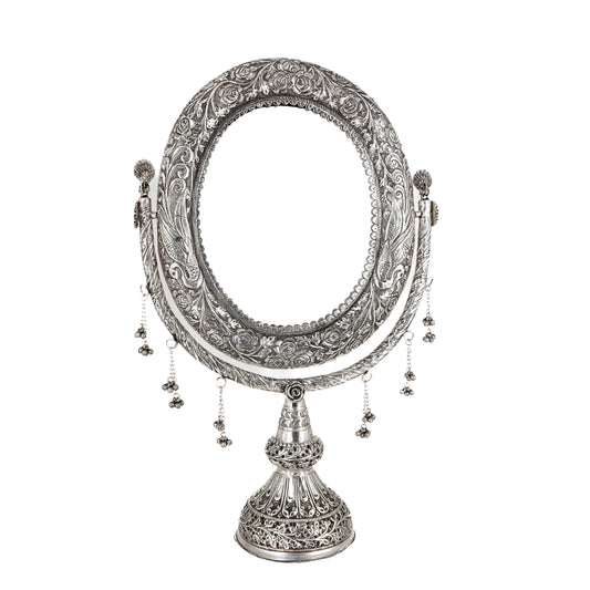 925 silver Antique Engraved Oval Table Mirror