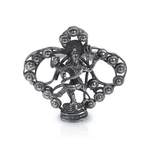 Oxidized Silver Adjustable Nataraja Ring with Intricate Detail