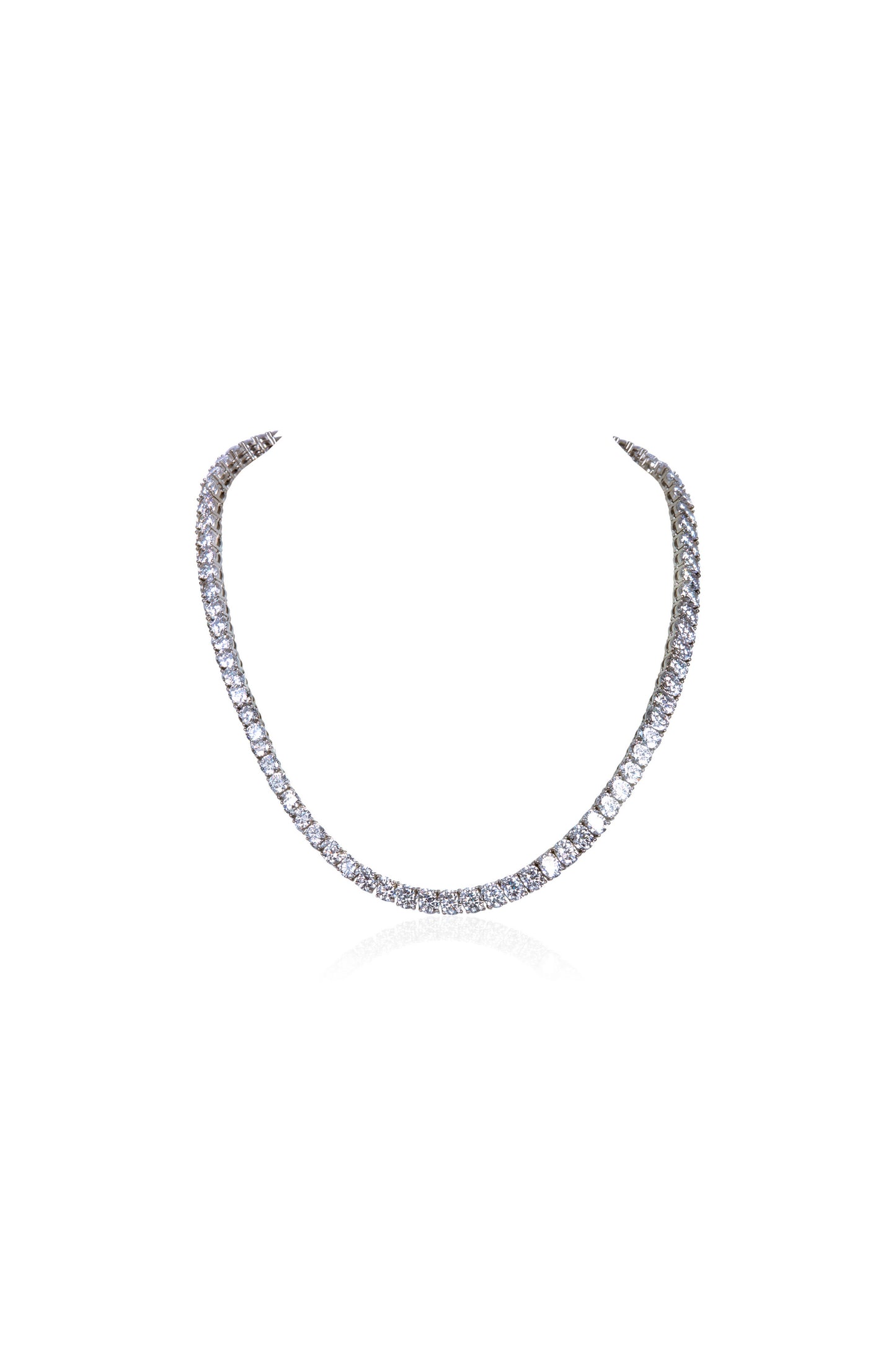 Sterling Silver Tennis Necklace with Round Cubic Zirconia Stones