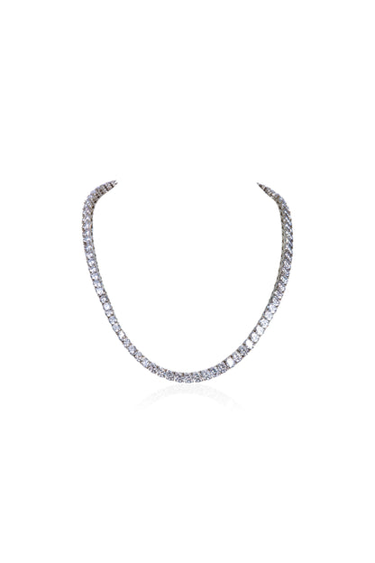 Sterling Silver Tennis Necklace with Round Cubic Zirconia Stones