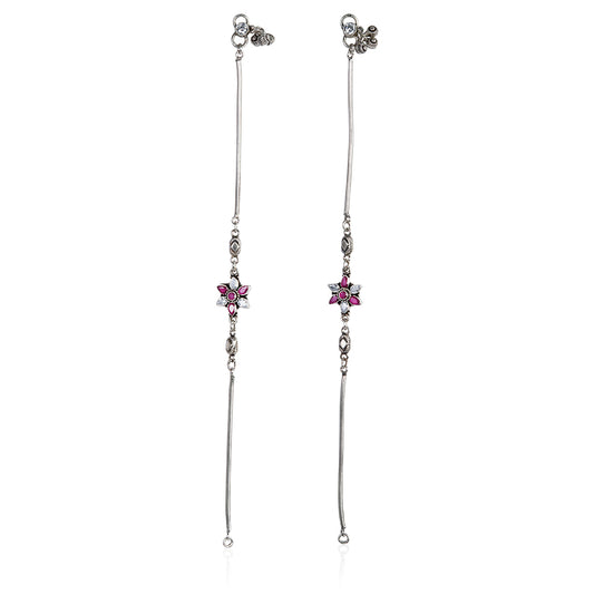 Floral Charm Ruby & White CZ Silver Anklet