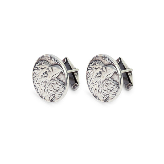 Round Silver Cufflinks with American Eagle Design