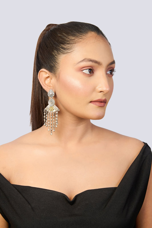 Dual-Tone Oxidized Silver & Gold Beaded Drop Earrings