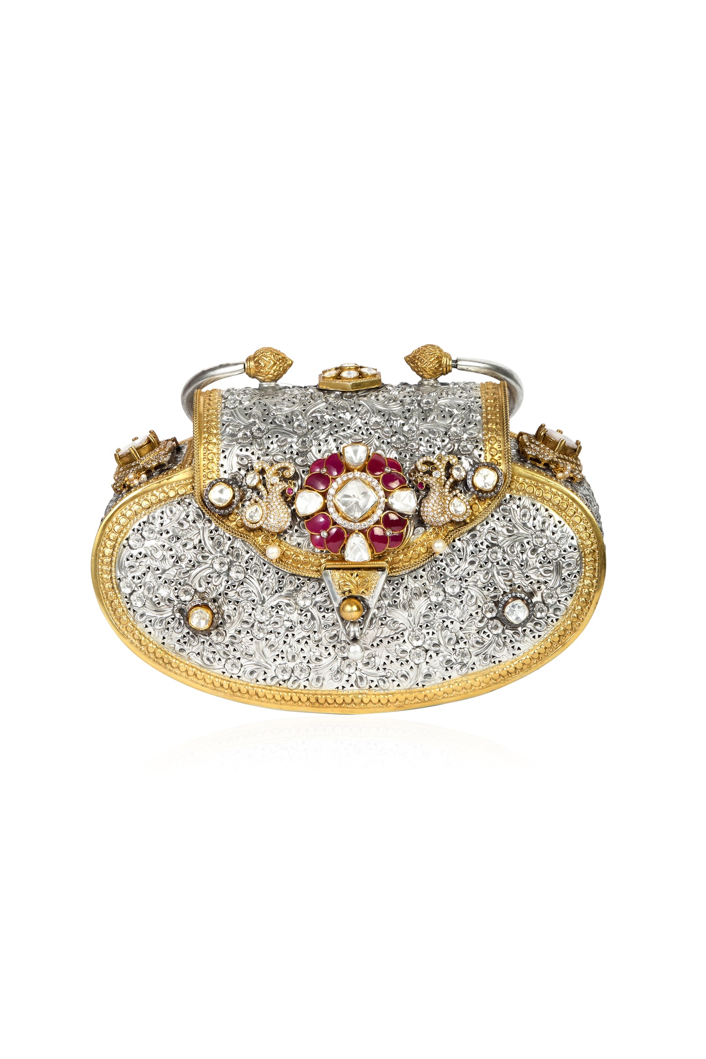 Women's Handcrafted Clutch with Ruby, White, and Pearl Accents
