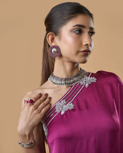 925 Silver Floral Stud Earrings With Ruby Stone