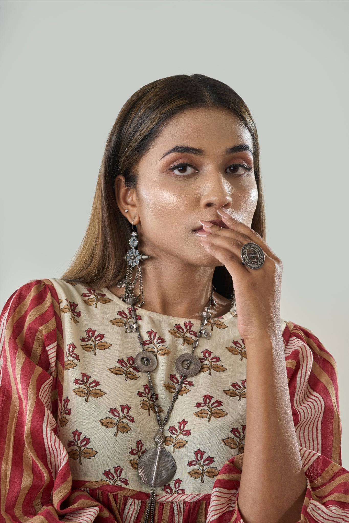 Ethnic Charm Necklace with 925 Silver Details