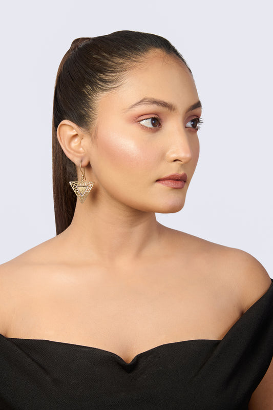 Geometric Triangle Drop Earrings with Golden Shimmer Inlay