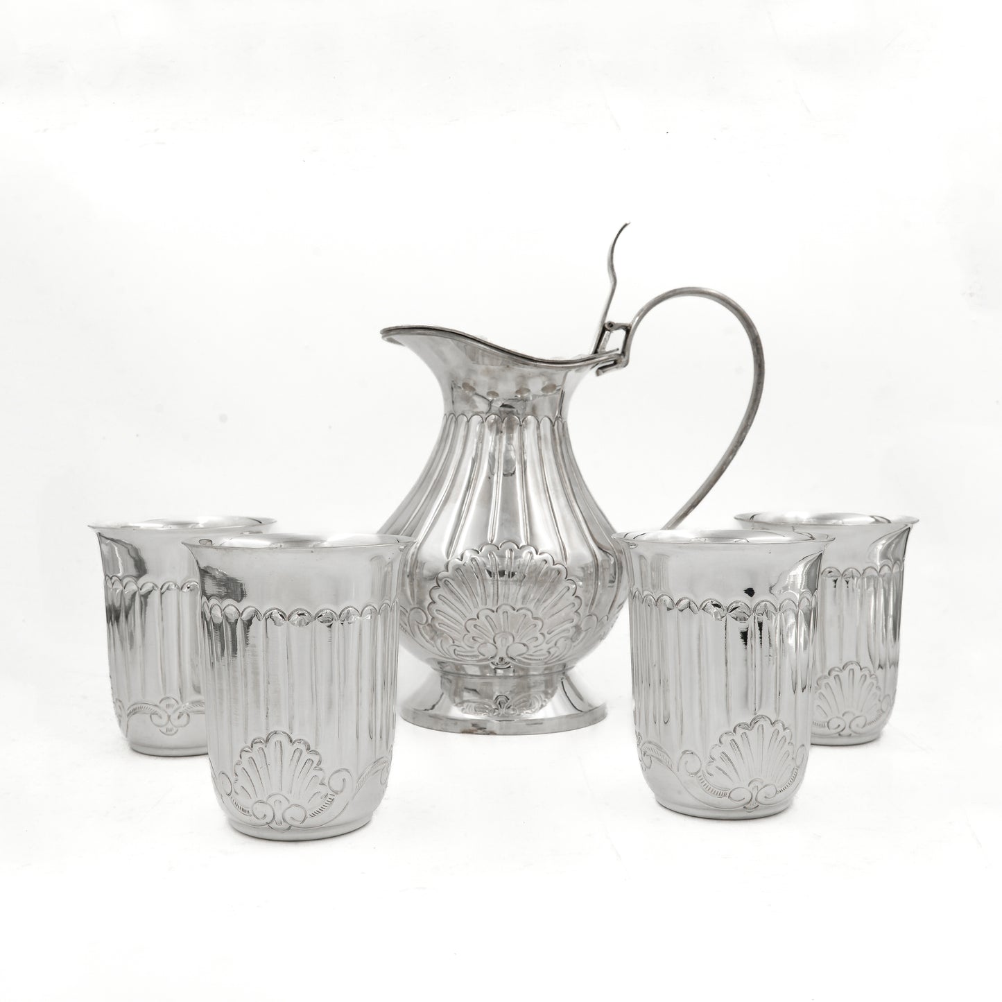 925 Silver Water Jug Set Elegant Floral Design