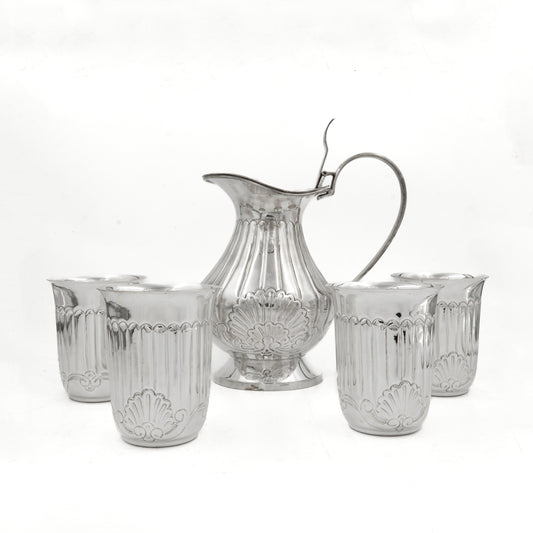 925 Silver Water Jug Set Elegant Floral Design