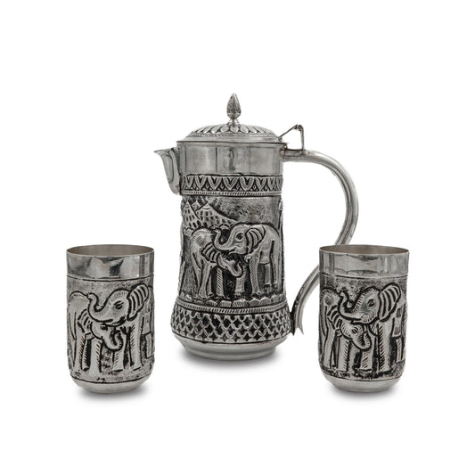 925 silver Elephant Water Jug & Glass Set