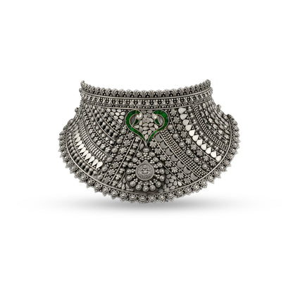 Intricate Green Detail Choker 925 Oxidised Necklace