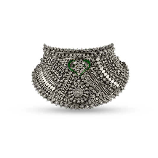Intricate Green Detail Choker 925 Oxidised Necklace