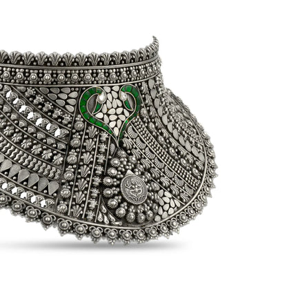 Intricate Green Detail Choker 925 Oxidised Necklace