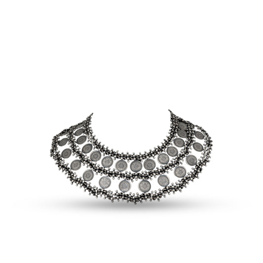 Vintage Coin Choker 925 silver Boho Necklace