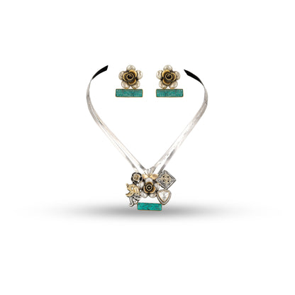 Turquoise Rose 925 silver Choker Necklace Set