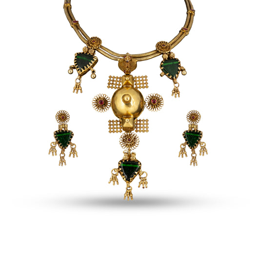 Tribal Gold Plated 925 silver Boho Choker Necklace Set