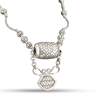 Woven Barrel Pendant 925 silver Minimal Necklace
