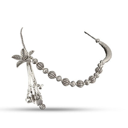 Leaf Motif 925 silver Asymmetrical Tassel Necklace