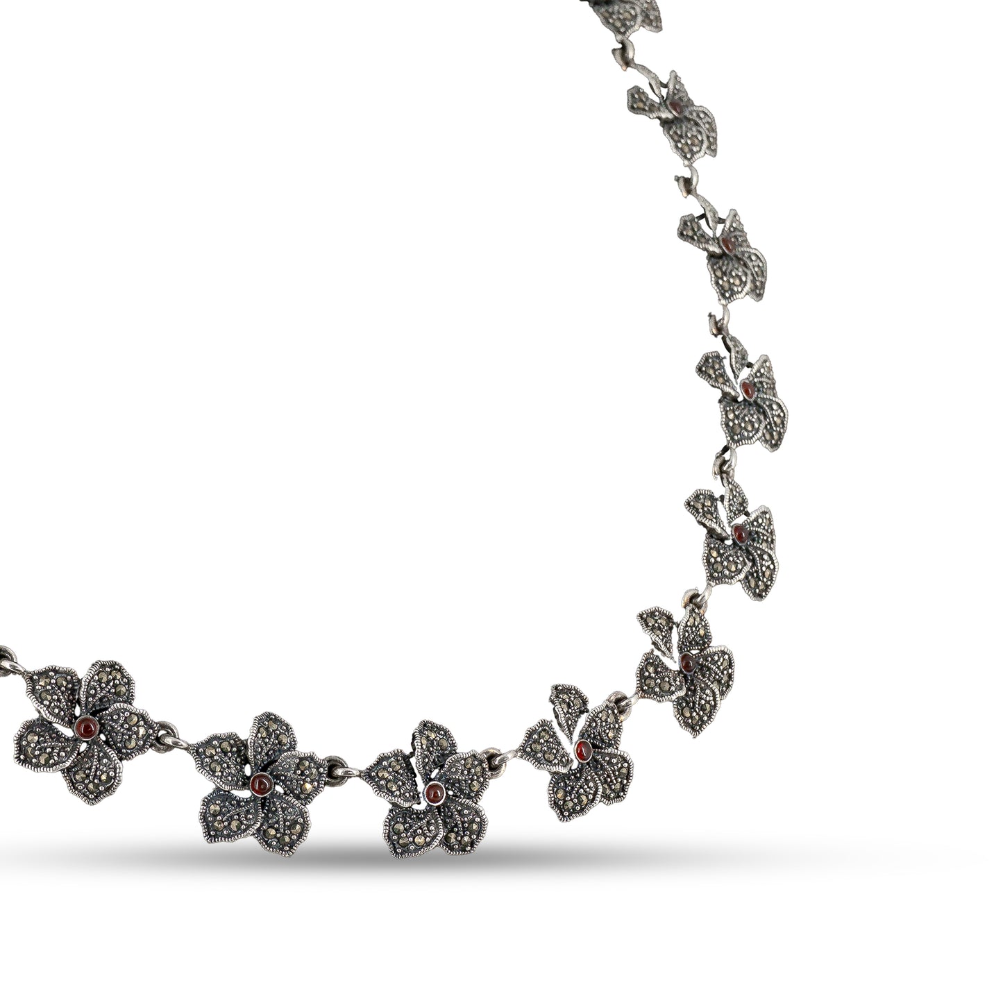 Marcasite Blossom 925 silver Floral Choker Necklace