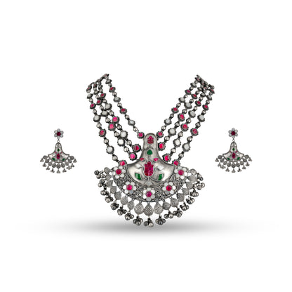 Floral Ruby 925 silver Choker Necklace Set