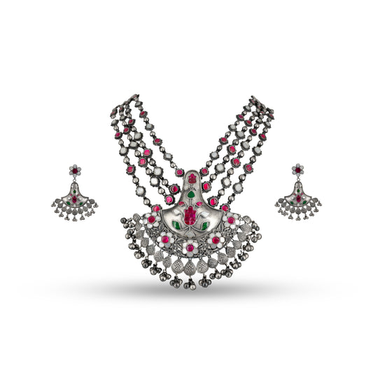 Floral Ruby 925 silver Choker Necklace Set