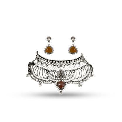 Carnelian Filigree Collar 925 silver Floral Necklace