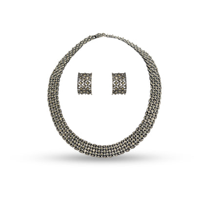 Marcasite Mesh Choker 925 silver Lightweight Necklace Set
