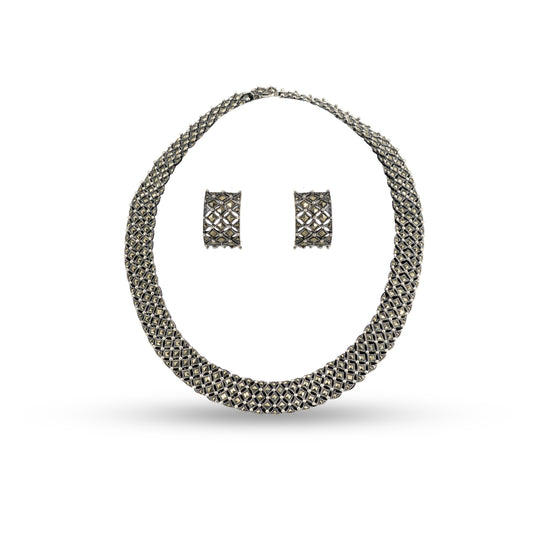 Marcasite Mesh Choker 925 silver Lightweight Necklace Set