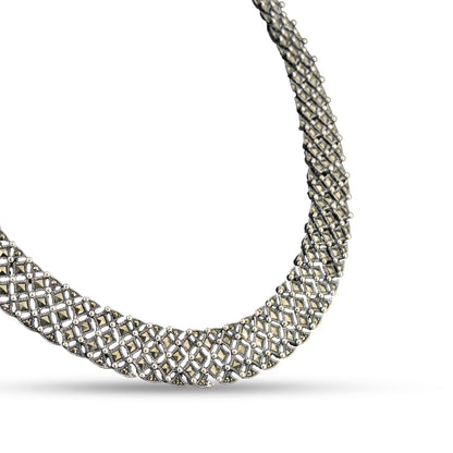 Marcasite Mesh Choker 925 silver Lightweight Necklace Set