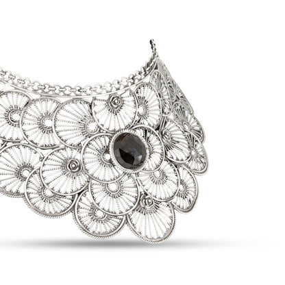 Floral Filigree Choker 925 silver with Black Stone Necklace