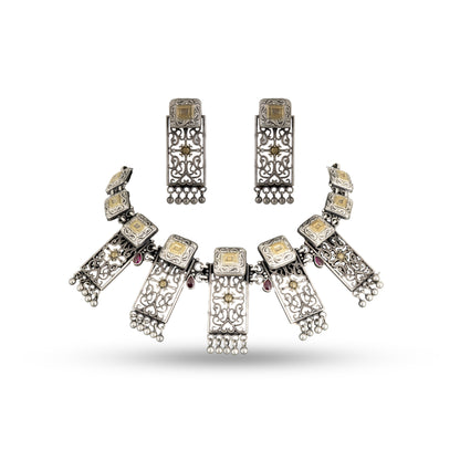 Dual Tone Pichwai 925 silver Temple Choker Set