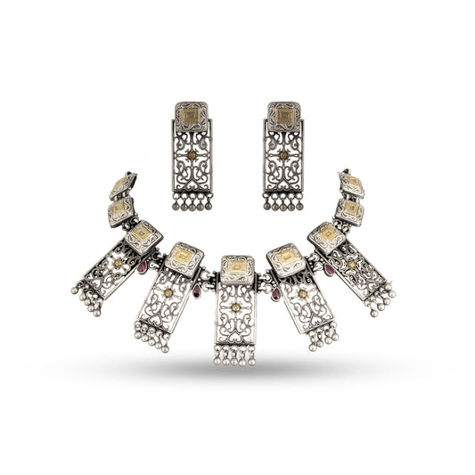 Dual Tone Pichwai 925 silver Temple Choker Set