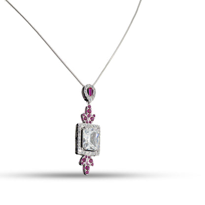 Ruby CZ Drop 925 silver Minimal Necklace Set