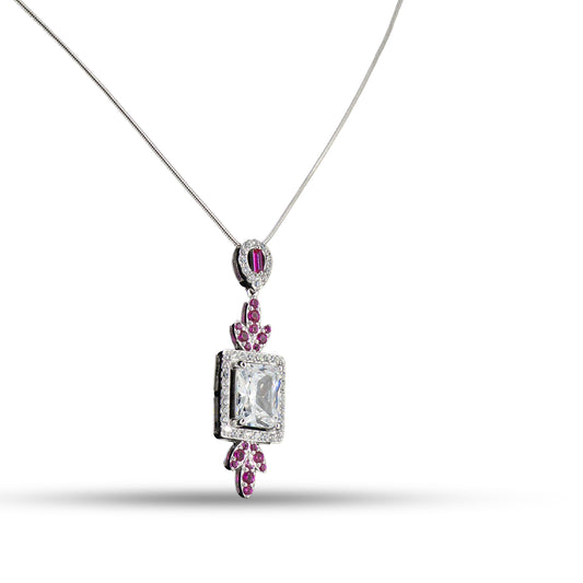 Ruby CZ Drop 925 silver Minimal Necklace Set