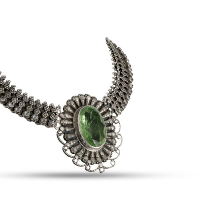 Green Peridot Victorian 925 silver Choker Necklace Set