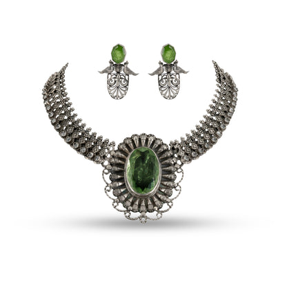 Green Peridot Victorian 925 silver Choker Necklace Set