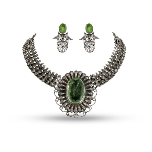 Green Peridot Victorian 925 silver Choker Necklace Set
