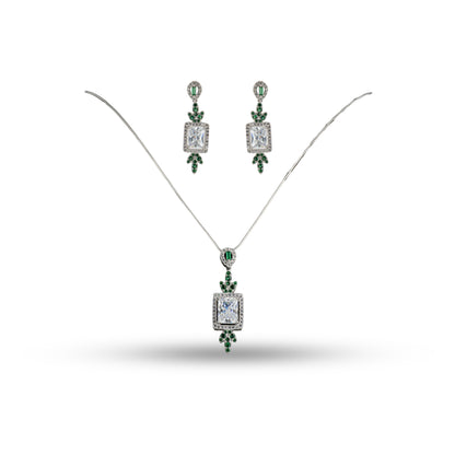 Emerald CZ Drop 925 silver Minimal Necklace Set