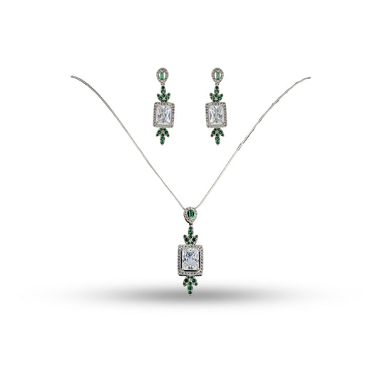 Emerald CZ Drop 925 silver Minimal Necklace Set