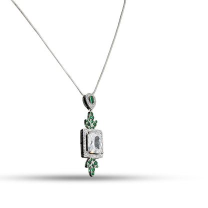 Emerald CZ Drop 925 silver Minimal Necklace Set