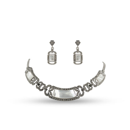 Mother of Pearl 925 silver Art Deco Necklace Set